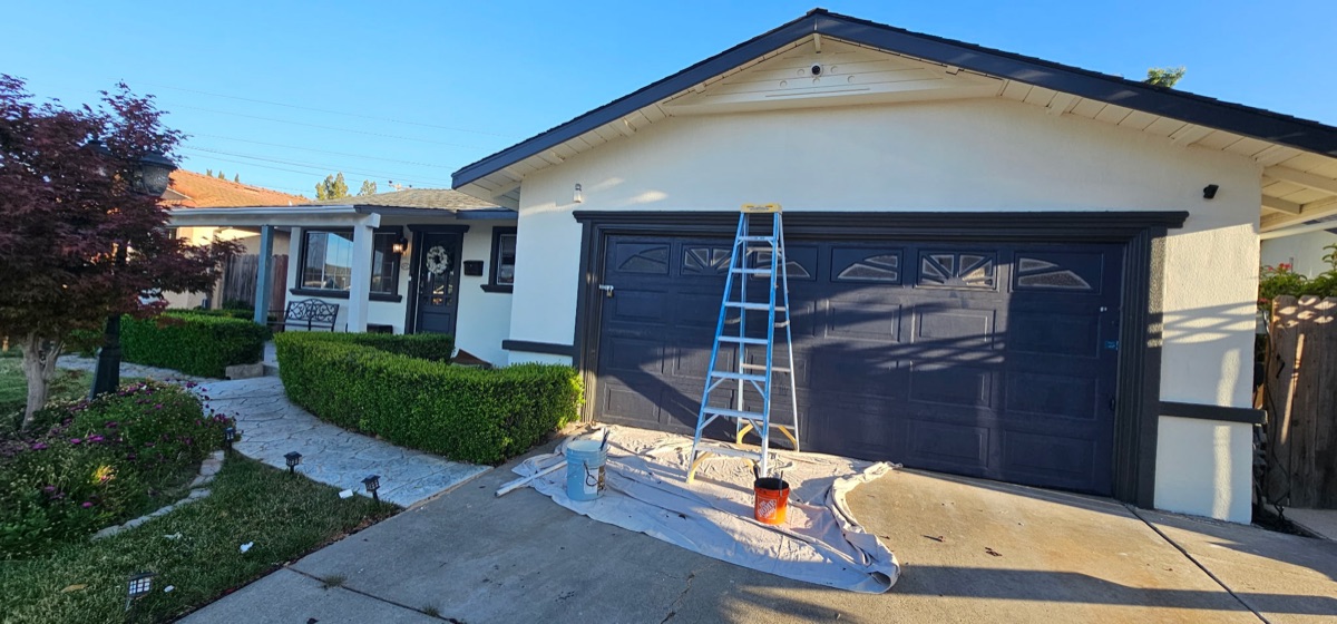 Exterior painting in progress with ladder