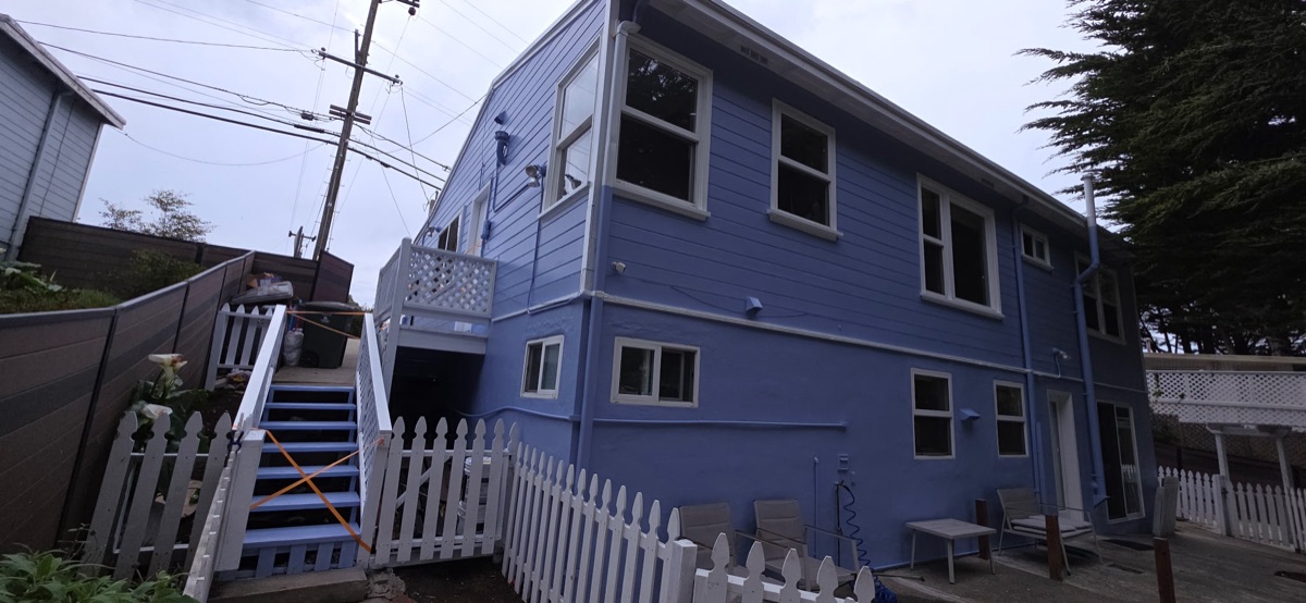 Blue painted house exterior