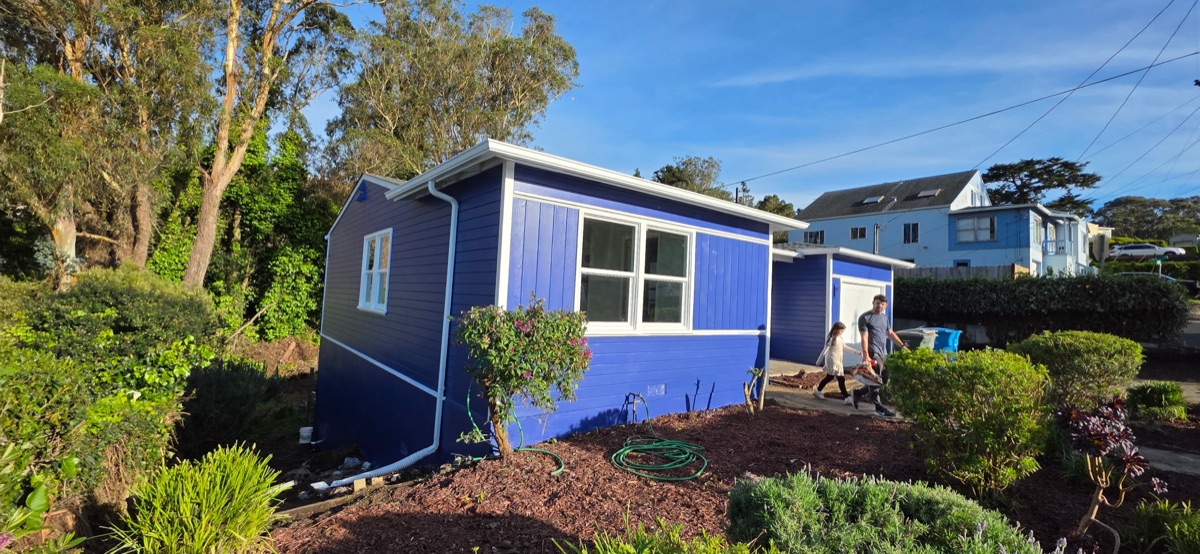 Blue house exterior second angle